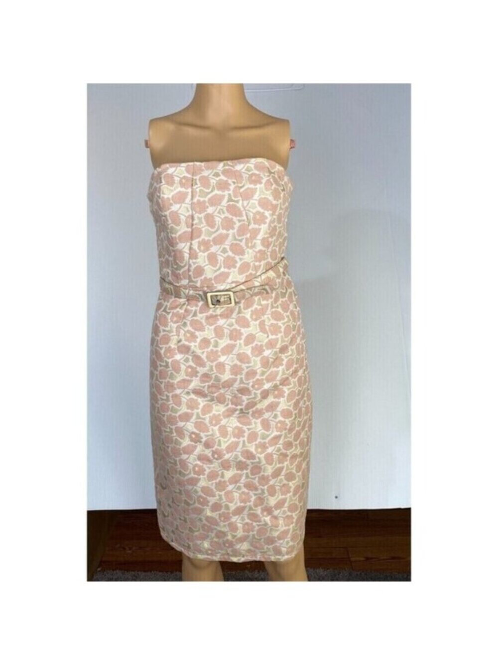 Merona Dress Size 6 Strapless Metallic Gold Peach Lined Built-In Bra Strap Party